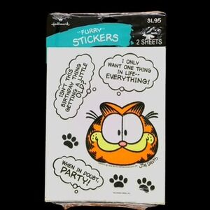 Garfield Furry Stickers Hallmark Sealed Pack 2 Sheets Jim Davis 1990s